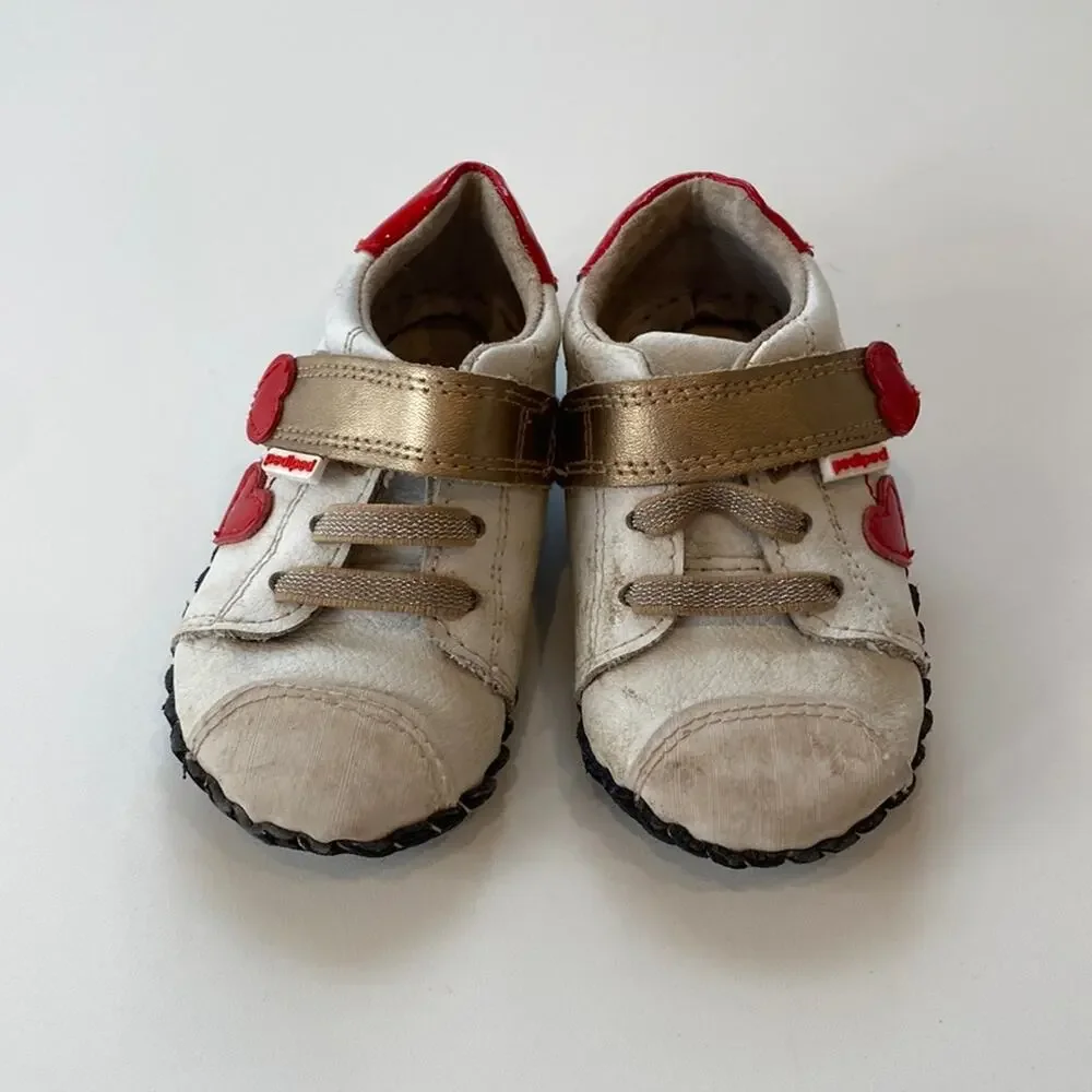 Pediped ORIGINALS® JAKE HEART Sz 18-24 Months Baby 5.5-6 Velcro White Red Hearts
